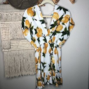 blue island lemon dress Womens Blue Island Lemon Print Drawstring Off Shoulder Dress/Cover-up Size  XS